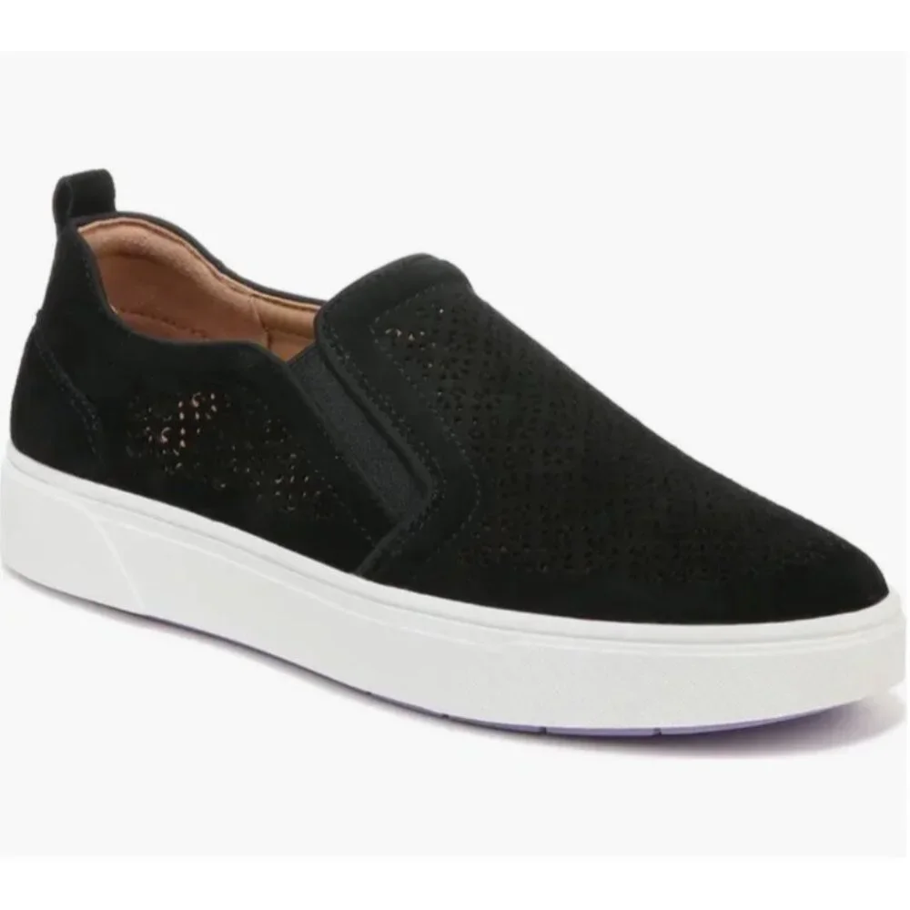 Vionic Kimmie Perferated Black Size 8.5 Sneaker Arch Comfort Suede